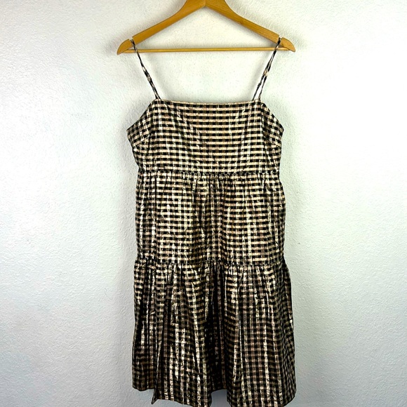 Perfect like new J.Crew Lurex Gingham Tired Mini Dress Size 10 - Picture 3 of 9